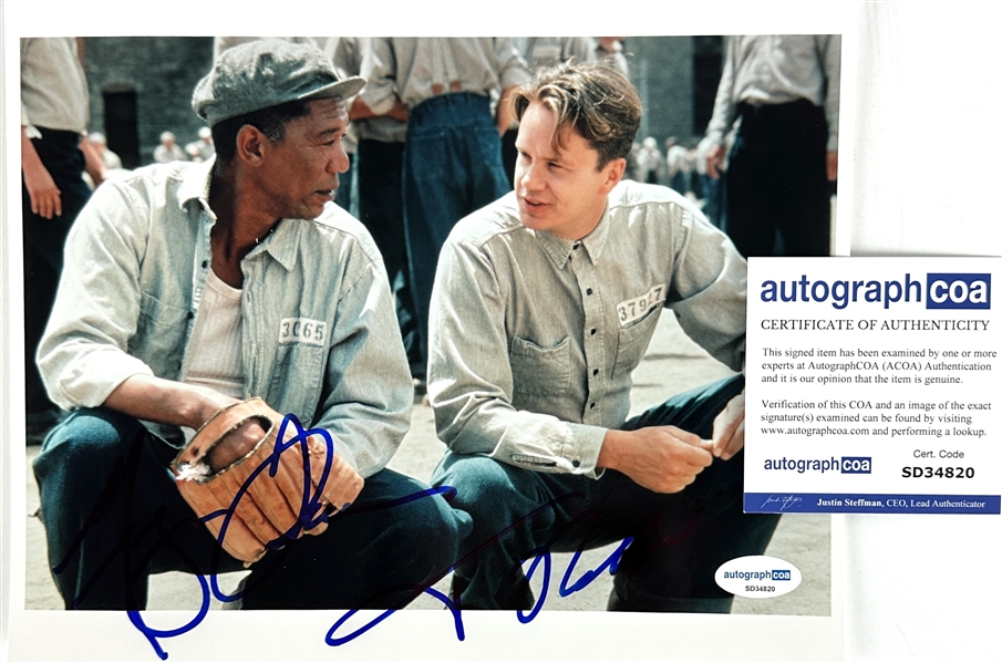 Morgan Freeman & Tim Robbins Signed 8" x 10" Color Photo from "Shawshank Redemption" (ACOA)