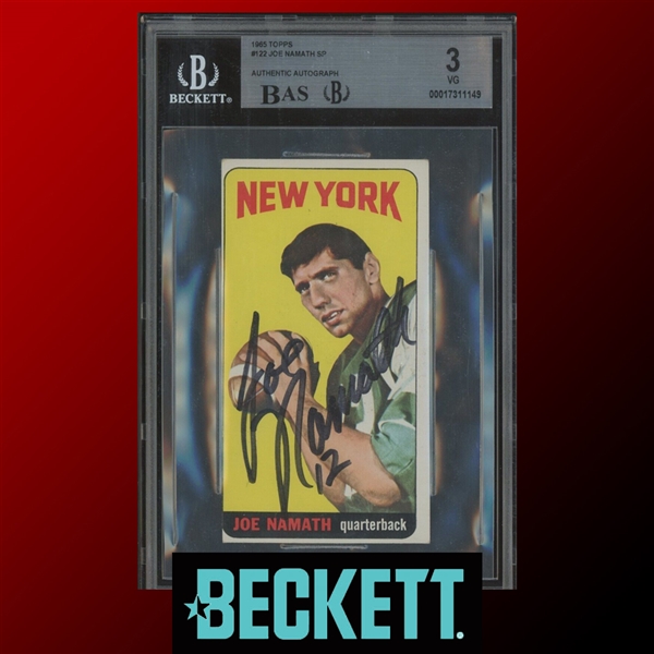 Joe Namath Ultra Rare Signed 1965 Topps Rookie Card (BAS/Beckett Encapsulated)