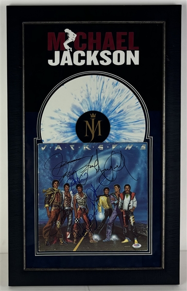 Jackson 5 Fully Group Signed Victory Album Cover in Framed Display (6 Sigs)(PSA/DNA Sticker)