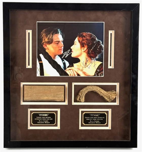 Titanic Movie Memorabilia Display – Authentic Rope & Wood Decking Props from James Cameron’s Titanic