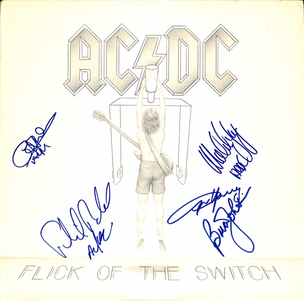 AC/DC Group Signed "Flick of the Switch" Album Cover w/ Original Lineup (5 Sigs)(Beckett/BAS LOA)(Grad Collection)