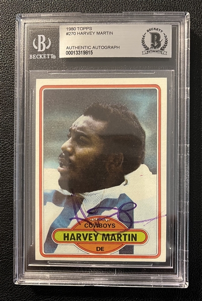  1980 Topps #270 Cowboys Harvey Martin Signed Trading Card (Beckett/BAS Encapsulated)