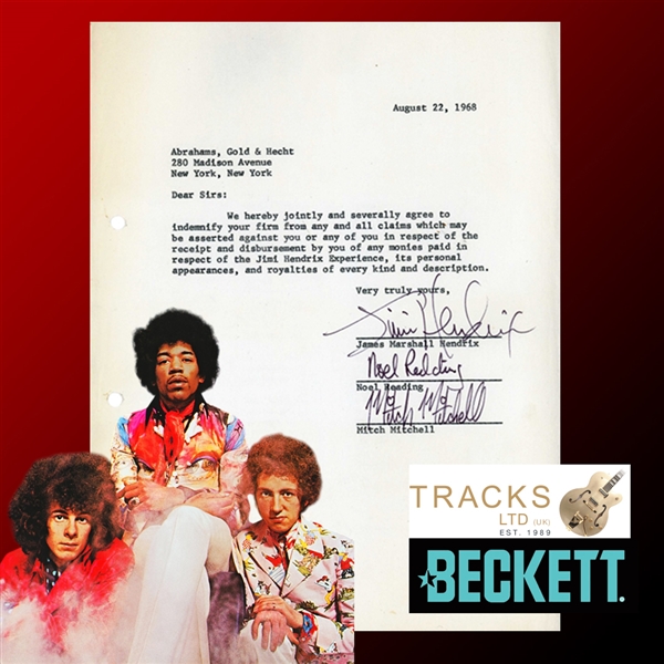 The Jimi Hendrix Experience 1968 Signed Indemnification Contract New York (USA) (Beckett/BAS & Tracks LTD LOAs)