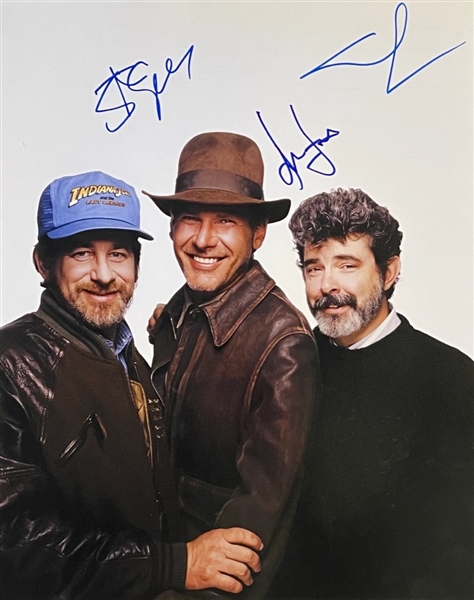 RARE! Indiana Jones 16" x 20" Photograph Signed by Steven Spielberg, Harrison Ford, and George Lucas (SWAU LOA)