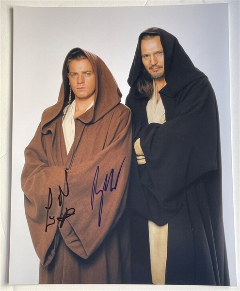 Star Wars Phantom Menace: Liam Neeson & Ewan McGregor RARE Signed 11" x 14" Color Photo (K9 Graphs & Beckett/BAS LOA)