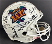 Super Bowl XXXI Helmet Signed by 22 NFL Hall of Fame Players! Sigs. Include Starr, Marino, Bettis, Nitschke, Blount & MORE!  (JSA)