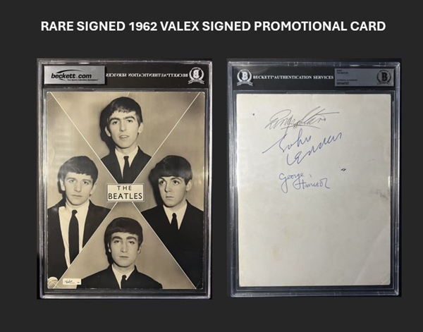 The Beatles: Lennon, Starr, & Harrison Signed 1962 Original Valex Promotional Card (Beckett/BAS Encapsulated & LOA)(JSA LOA)