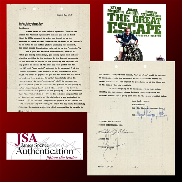 Steve McQueen Signed Significant Loan Out Agreement for His Performance in "The Great Escape"! (JSA LOA)