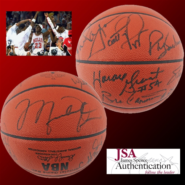 1991-92 NBA Champions Chicago Bulls Team-Signed (12 Signatures) Spalding NBA Leather Basketball - Featuring Jordan, Pippen, Grant, etc. (JSA LOA)