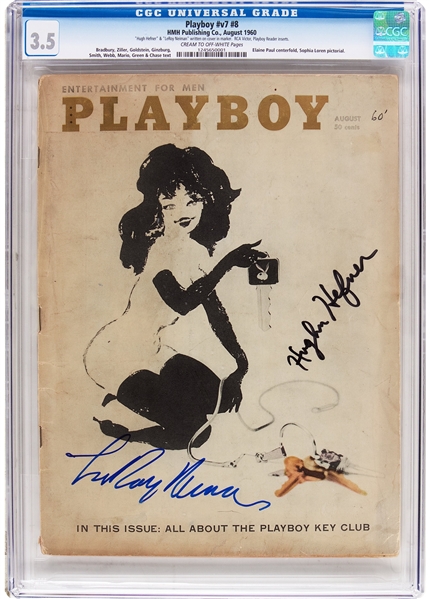 Hugh Hefner & LeRoy Neiman Dual Signed 1960 Playboy #8 w/ Femlin Cover! (CGC 3.5 & JSA)