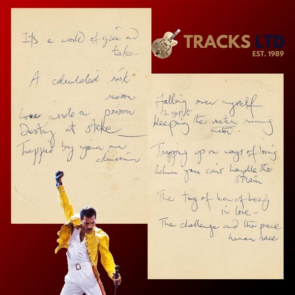 Queen Freddie Mercury 1980s Handwritten Lyrics (TRACKS LTD)