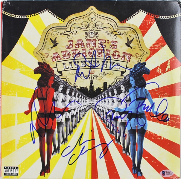 Janes Addiction Group Signed Signed "Live In NYC" Album Cover- 4/Sigs Including Navarro, Cheney, Farrell, and Perkins (Beckett/BAS)