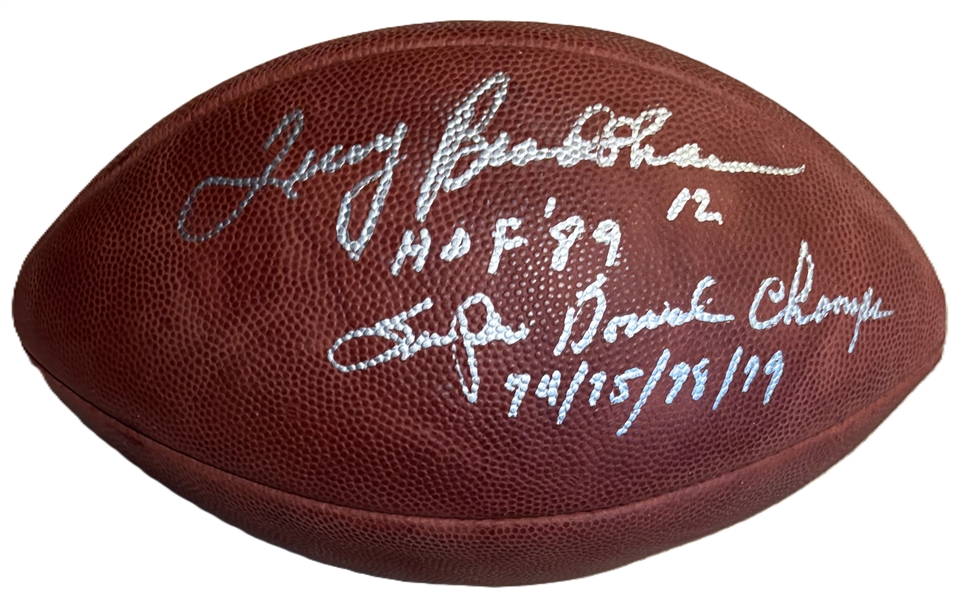 Terry Bradshaw Signed Stat NFL Leather Football w/ HOF 89, 12 & Super Bowl Champs 74/75/78/79 Inscriptions! (Third Party Guaranteed)