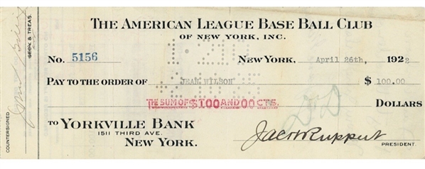  Jacob Ruppert ULTRA-RARE Signed 1921 World Series Bonus Check - The Yankees 1st World Series Appearance! (Third Party Guaranteed)