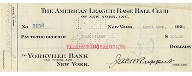  Jacob Ruppert ULTRA-RARE Signed 1921 World Series Bonus Check - The Yankees 1st World Series Appearance! (Third Party Guaranteed)
