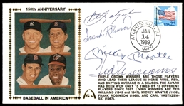 Mickey Mantle, Ted Williams, Carl Yastrzemski & Frank Robinson Signed 1989 Triple Crown Winners First Day Cover (JSA)