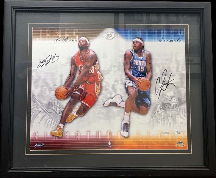 LeBron James & Carmelo Anthony Dual Rookie-Era Signed 16" x 20" Framed Display (Upper Deck/UDA)