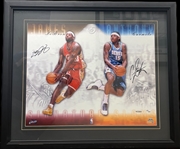 LeBron James & Carmelo Anthony Dual Rookie-Era Signed 16" x 20" Framed Display (Upper Deck/UDA)