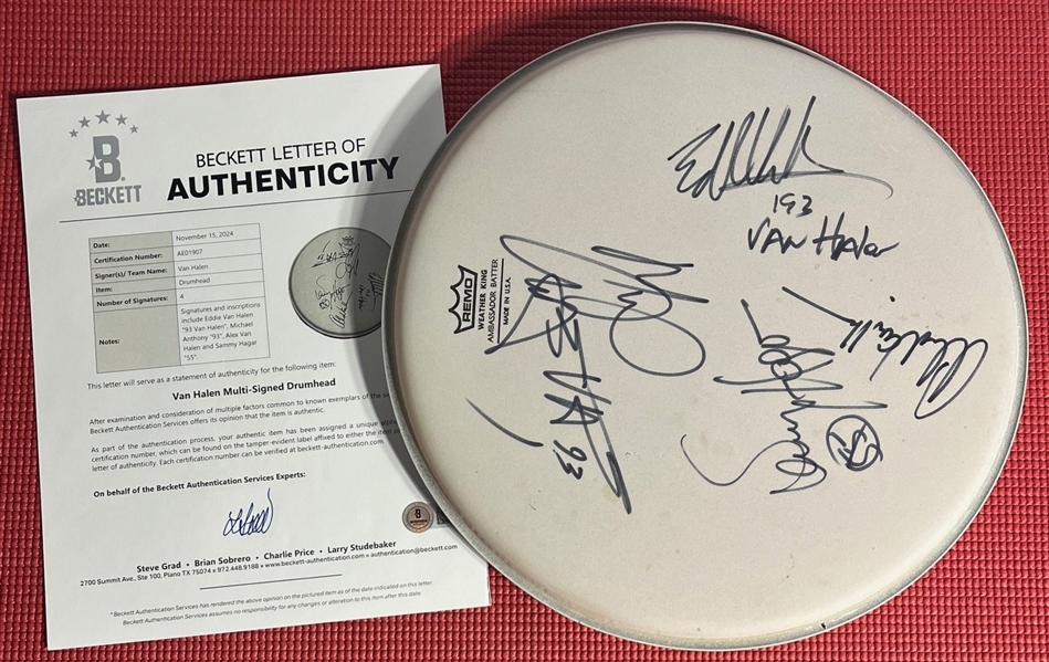 Van Halen Group Signed Drumhead (4/Sigs) (Beckett/BAS) 