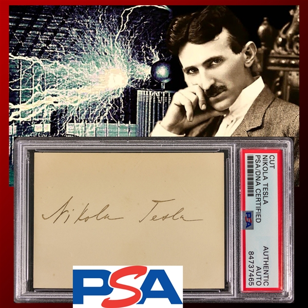 Nikola Tesla ULTRA RARE 3.75" x 2.5" Signed Card - One of The Rarest Autographs in Modern History! (PSA/DNA Encapsulated)