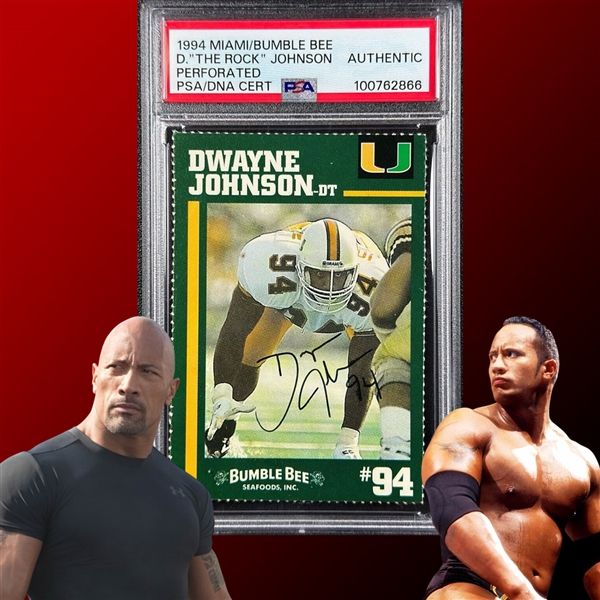 Dwayne "The Rock" Johnson ULTRA RARE Signed 1994 Miami/Bumble Bee Rookie Card – One of A Few Known to Exist! (PSA/DNA Encapsulated)