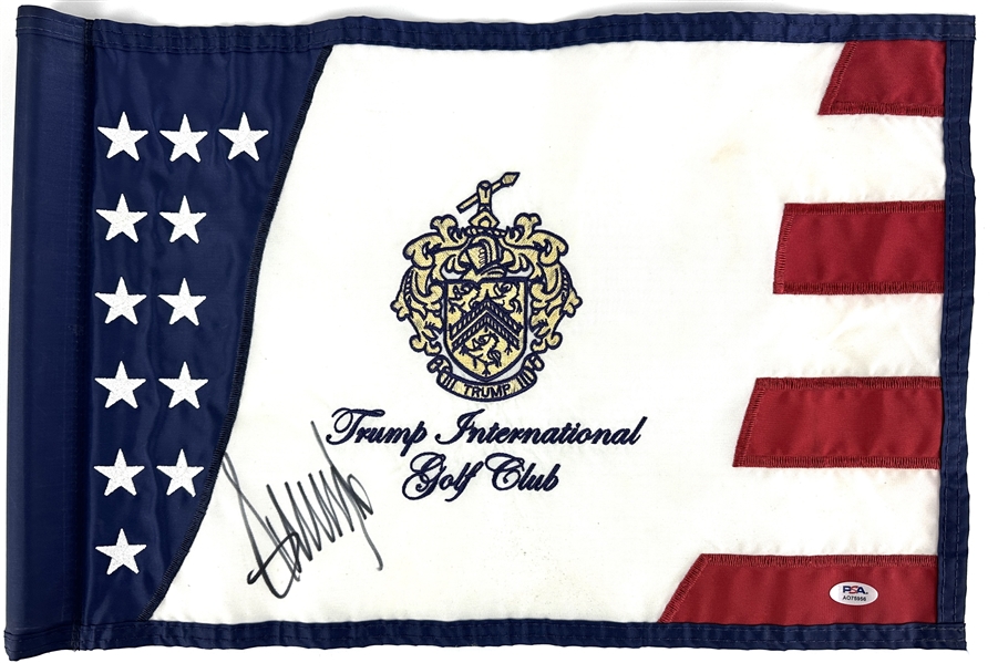 President Donald Trump Boldly Signed Trump International Golf Club Pin Flag (PSA/DNA LOA)