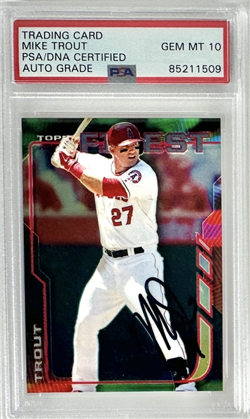 Mike Trout Signed 2014 Topps Finest #100 Trading Card with GEM MINT 10 Autograph (PSA/DNA Encapsulated)