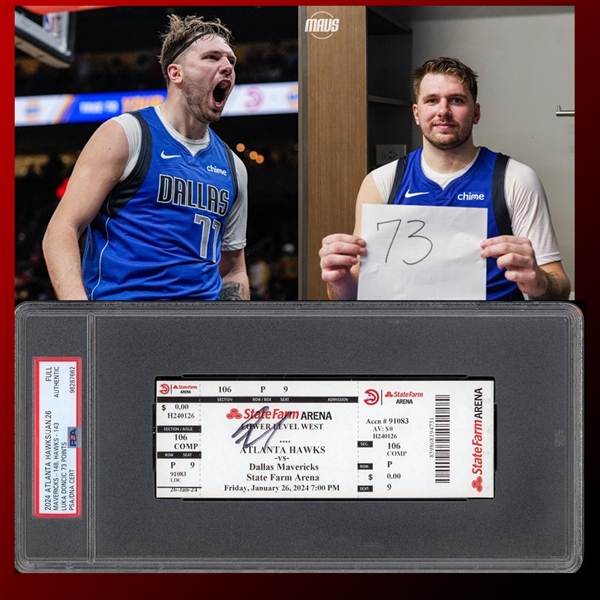 Luka Doncic Signed Full Ticket to Historic 73-Point Game :: 1-26-2024 vs. Atlanta Hawks (PSA/DNA Encapsulated)