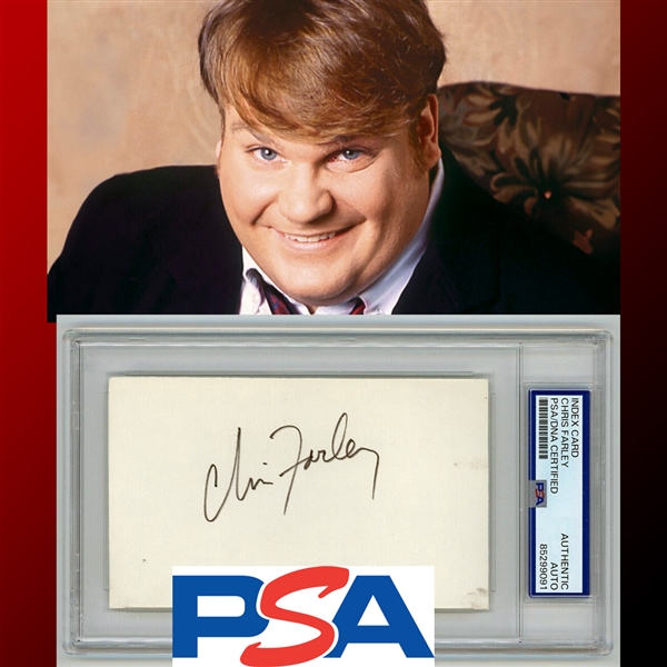 Chris Farley Desirable Early Signed 3" x 5" Index Card (PSA/DNA Encapsulated)
