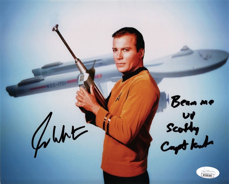 William Shatner Signed "Beam Me Up Scotty, Capt Kirk" 8x10 Metallic Photo (JSA)