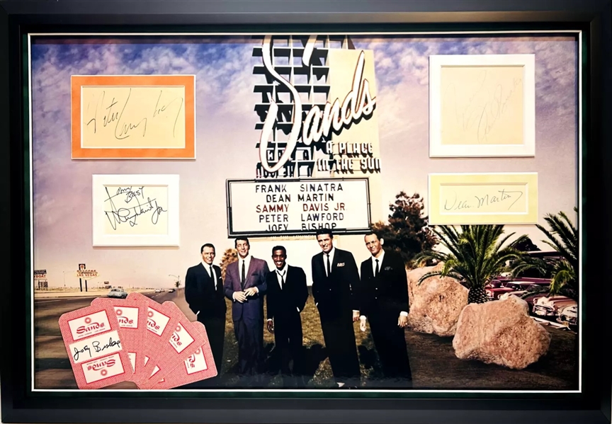 "The Rat Pack" Signed Framed Display – Sinatra, Martin, Davis Jr., Bishop & Lawford (5/sigs) (JSA & Beckett/BAS)