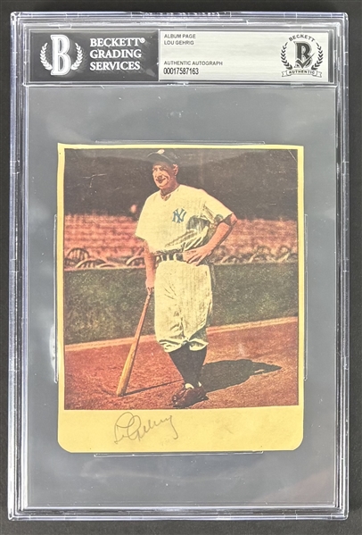 Lou Gehrig Vintage Signed 4.5" x 5.5"  Page (Beckett/BAS Encapsulated)