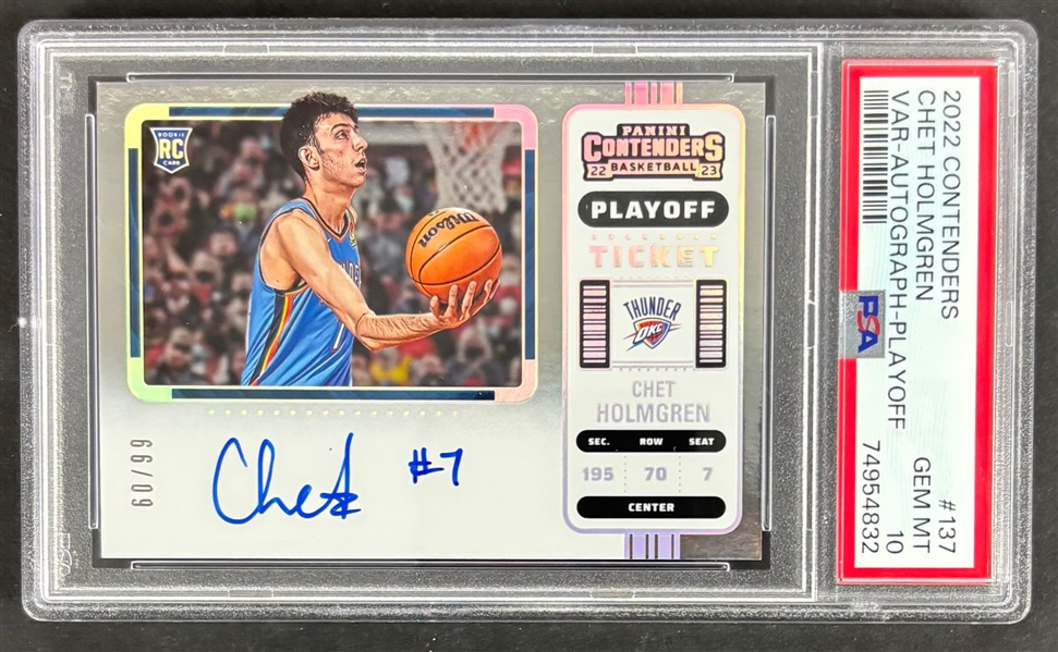 Chet Holmgren Signed Ltd. Ed. 2022 Contenders #137 Rookie Card Graded Gem Mint 10! (PSA/DNA Encapsulated)