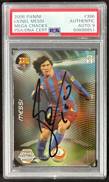 Lionel Messi Signed 2006 Panini Mega Cracks #386 w/ Mint 9 Auto! (PSA/DNA Encapsulated)