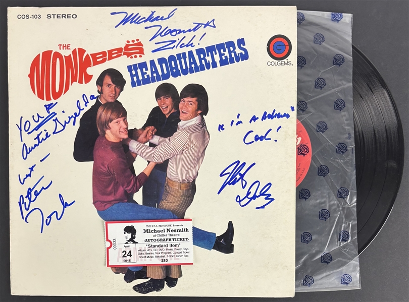 Monkees Group Signed and Uniquely Inscribed  "Headquarters" Album(3 Sigs) (Third Party Guarantee)