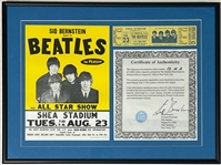 The Beatles 1966 Shea Stadium Ticket Display with Sid Bernstein Promoter Document