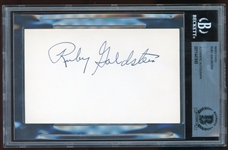 Ruby Goldstein Signed 3" x 5" Index Card (Beckett/BAS Encapsulated)