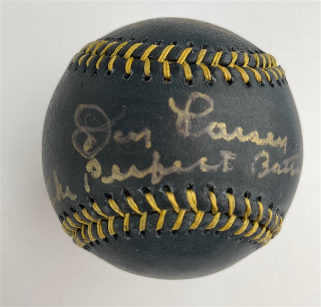 Don Larsen & Yogi Berra Signed & Inscribed Black OML Baseball (PSA/DNA ALOA)