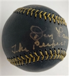 Don Larsen & Yogi Berra Signed & Inscribed Black OML Baseball (PSA/DNA ALOA)