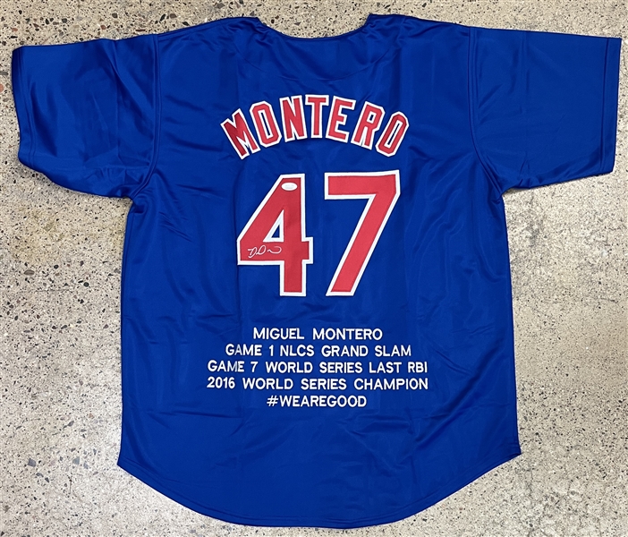 Miguel Montero Signed Chicago Cubs WS Stat Embroidered Jersey (JSA Sticker)