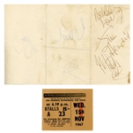 The Jimi Hendrix Experience Cast Signed Vintage Sheet with Original Ticket from Show Where it Was Acquired! (Tracks UK, Epperson/REAL & Beckett/BAS LOAs)