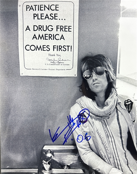 Rolling Stones: Keith Richards In-Person Signed 11” x 14” Photo - Classic Image with "A Drug Free America" Sign! (JSA LOA) 