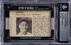 2012 Leaf History of Baseball Lou Gehrig Signed Yankees Program Photo Cut w/ Wally Pipp Reference! (Beckett/BAS)