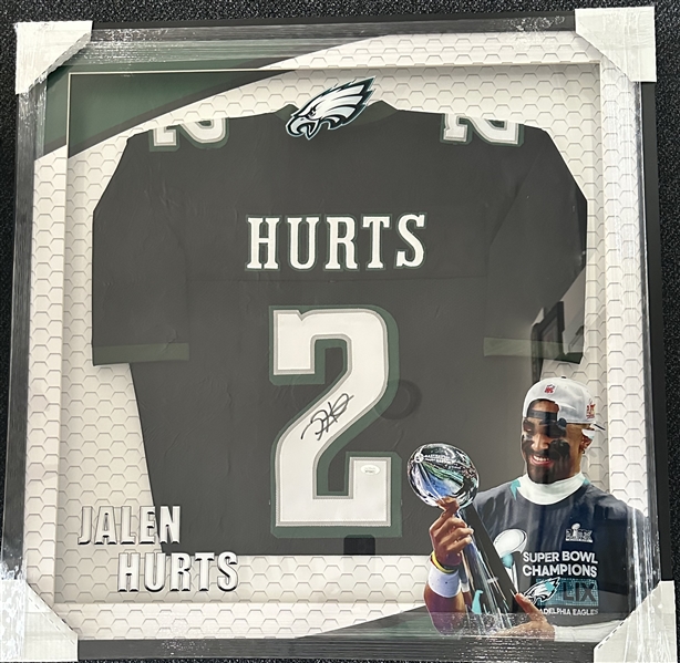 Jalen Hurts Signed Rookie Year Jersey in Framed LED Shadow Box Display (Celebrity Authentics)