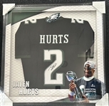Jalen Hurts Signed Rookie Year Jersey in Framed LED Shadow Box Display (Celebrity Authentics)