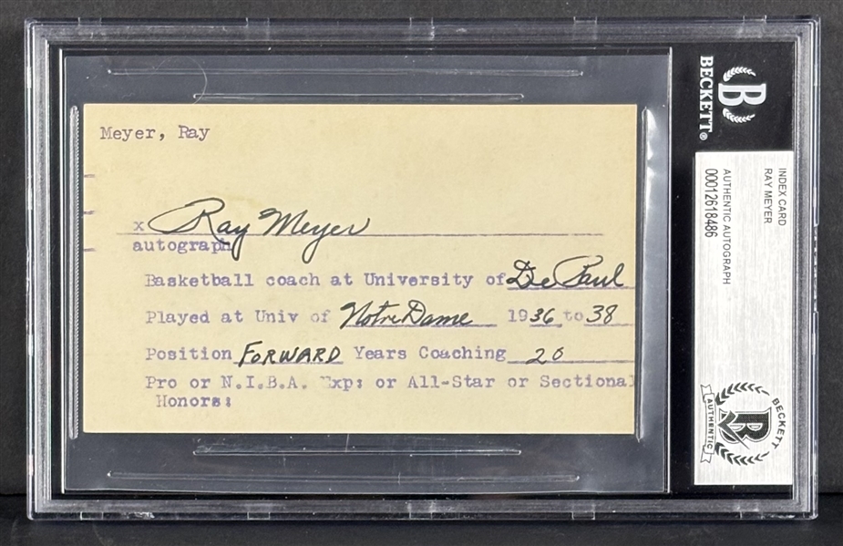 Ray Meyer Signed Page (Beckett/BAS Encapsulated)