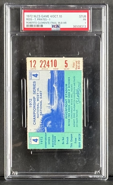 1972 NCLS Game 4 Ticket Stub :: Clemente Final MLB HR! (PSA/DNA Encapsulated_