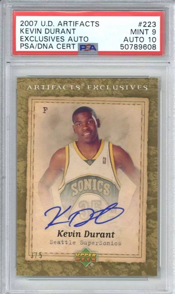 2007 Upper Deck Artifacts Exclusives Autographs Kevin Durant Signed Ltd. Ed. /5 w/ Mint 9 & Gem Mint 10 Grades! (PSA Encapsulated)