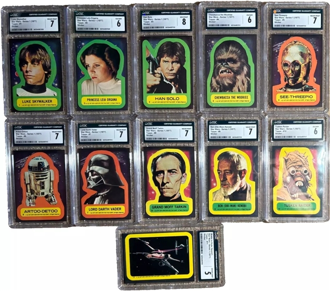 1977 Topps Star Wars Stickers Complete 11 Card Graded Set - CGC GPA 6.6