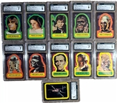 1977 Topps Star Wars Stickers Complete 11 Card Graded Set - CGC GPA 6.6